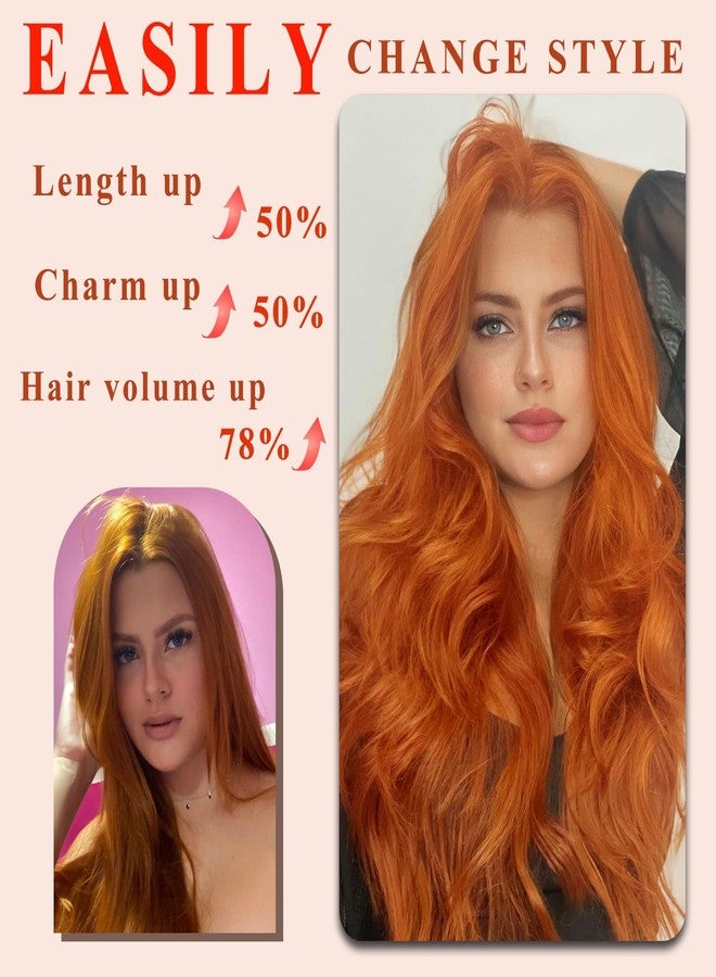 NAYOO Clip in Curly Hair Extensions 4PCS Long Wavy Synthetic Thick Hairpieces with Fiber Double Weft for Women Hair Full Head (20 Inch, Ginger Orange) - Image 4